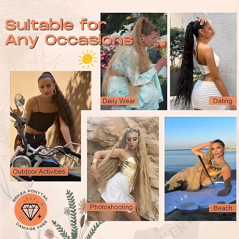 LUPU 36 inch Ponytail Women's Drawstring Ponytail long Wavy Ponytail Synthetic Ponytail Daily use