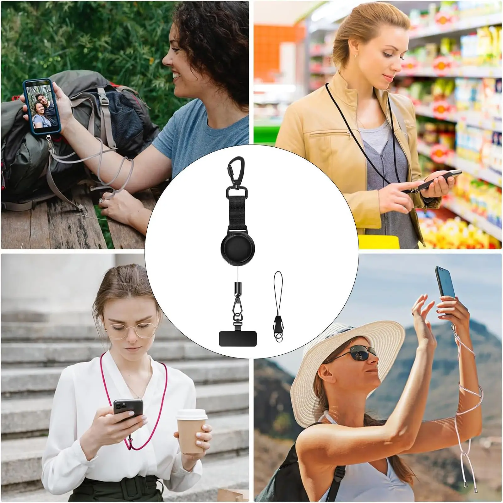 Retractable Anti-Theft Phone Lanyard with Locking Carabiner & 360° Rotating Hook