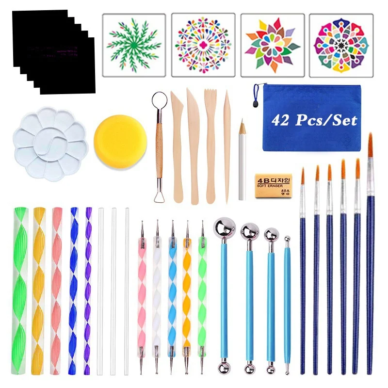Art drawing tools 16/20/35/42/53PCS DIY mandala dotting painting tools stencil painting board acrylic tools set for stone flower artDecor