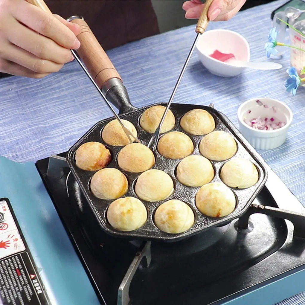 

Takoyaki, сковорода для выпечки, осьминог, Прочная Железная круглая ручка для барбекю, антипригарная ручная кухонная утварь, кухонные принадлежности