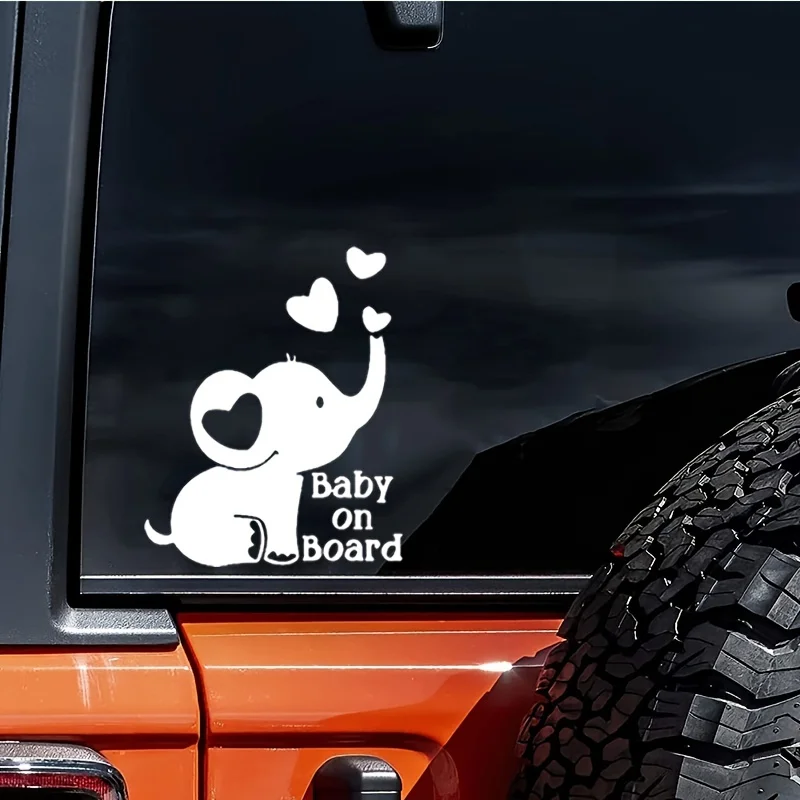 Creative Car Reflective Sticker Baby On Board Elephant Car Window Rear Glass Decoration Laptop Sticker