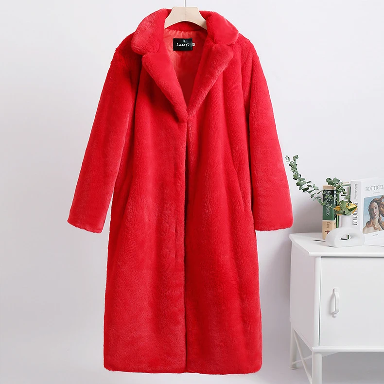 2022 New Women Winter Warm Faux Fur Coat Color Patch Thick Women Long Coat Turn Down Collar Women Warm Fur Coat Casaco Feminino waterproof puffer coat Coats & Jackets