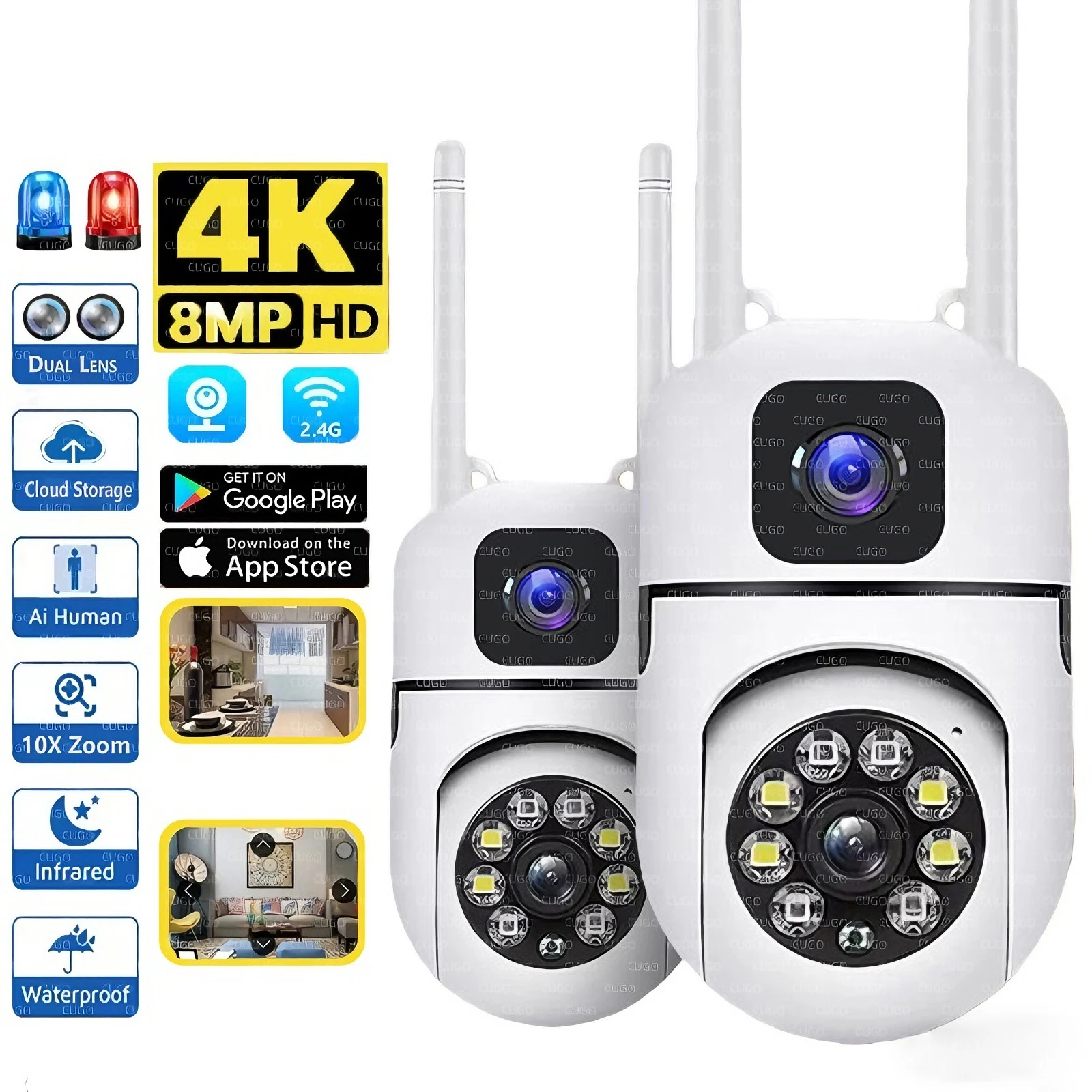 8MP WIFI Surveillance Camera Dual Lens Dual Screen Outdoor Waterproof ...