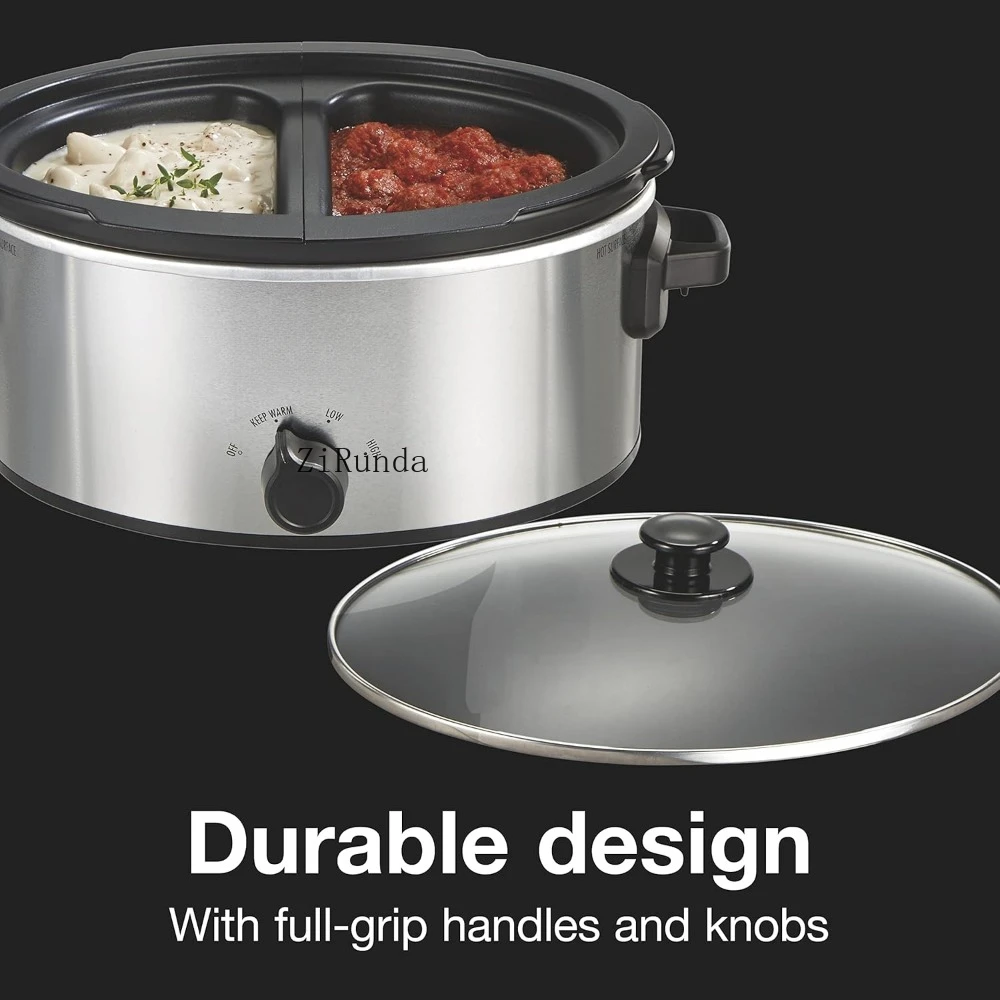 Double Dish Slow Cooker with 6qt Crock and Dual 2.5qt Nonstick, Dishwasher Safe Pot, Slow Cooker 6