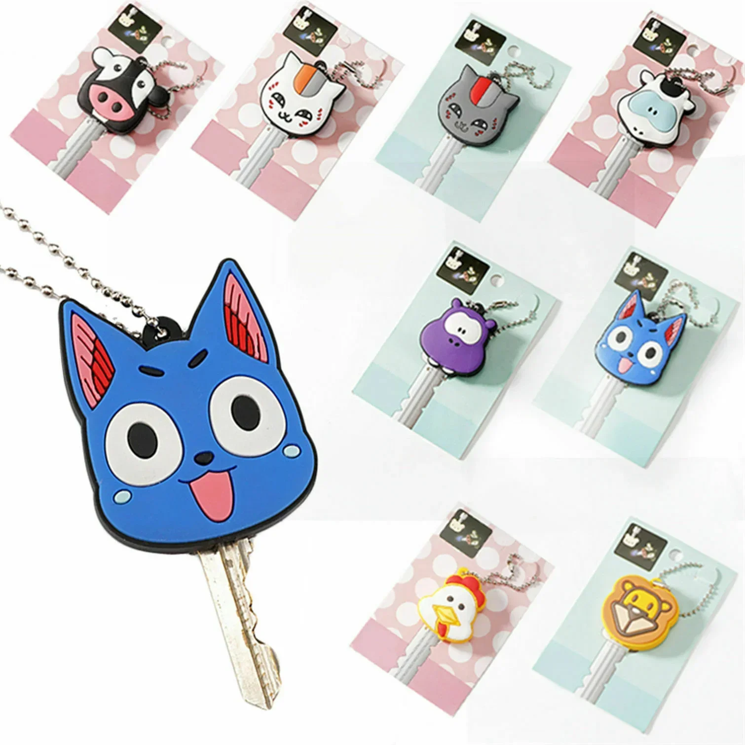 1PC LED Light PVC Silicone Key Ring Cap Head Cover Keychain Case Shell Animals Shape Key Dust Cover Holder Chain Pendan