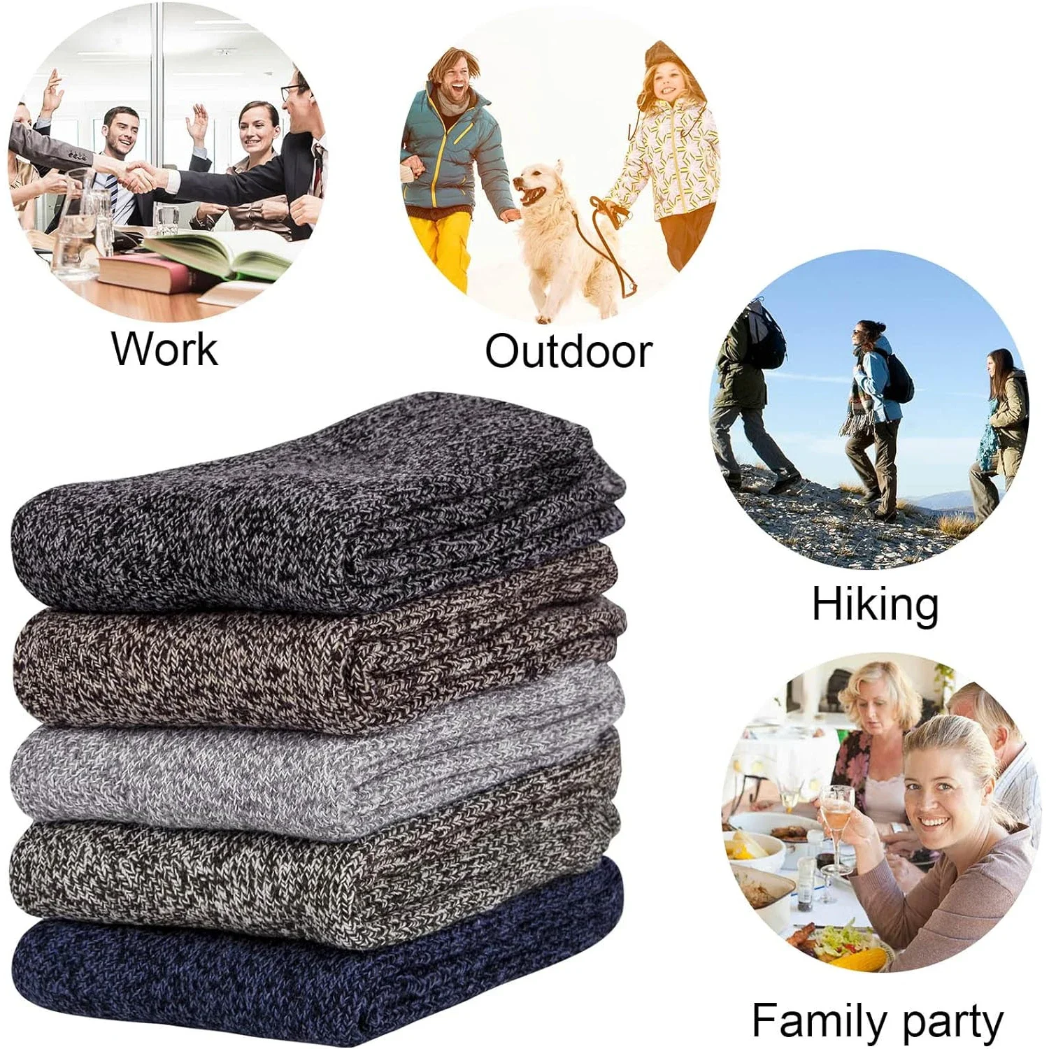5 Pairs Womens Winter Warm Socks Thick Knit Cabin Cozy Crew Soft Socks Gifts