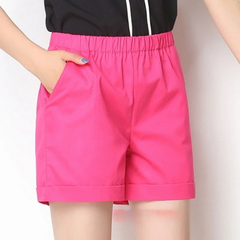 

Women's Shorts Summer Cotton Casual Shorts Girls Elastic Waist Candy Colors Pocket Solid Wide Leg Shorts for Women 2023