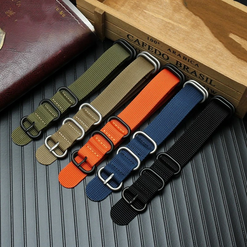 Heavy Duty Nylon and Metal Buckle Watch Strap - Khaki Army Green Canvas Bracelet