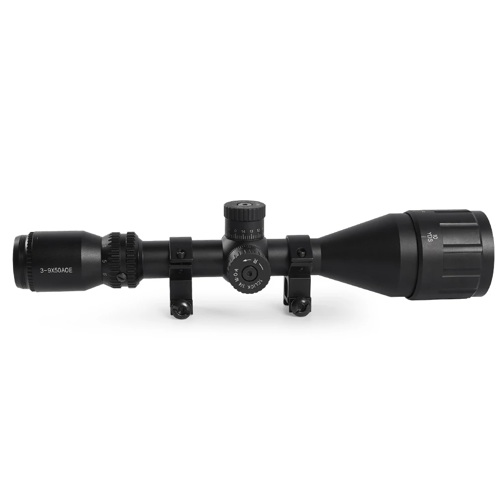 Tactical 3-9X50AOE Optical Sight Long Range Rifle Scope Red/Green Dot Laser Combo for Hunting Airsoft-Adjustable Focus