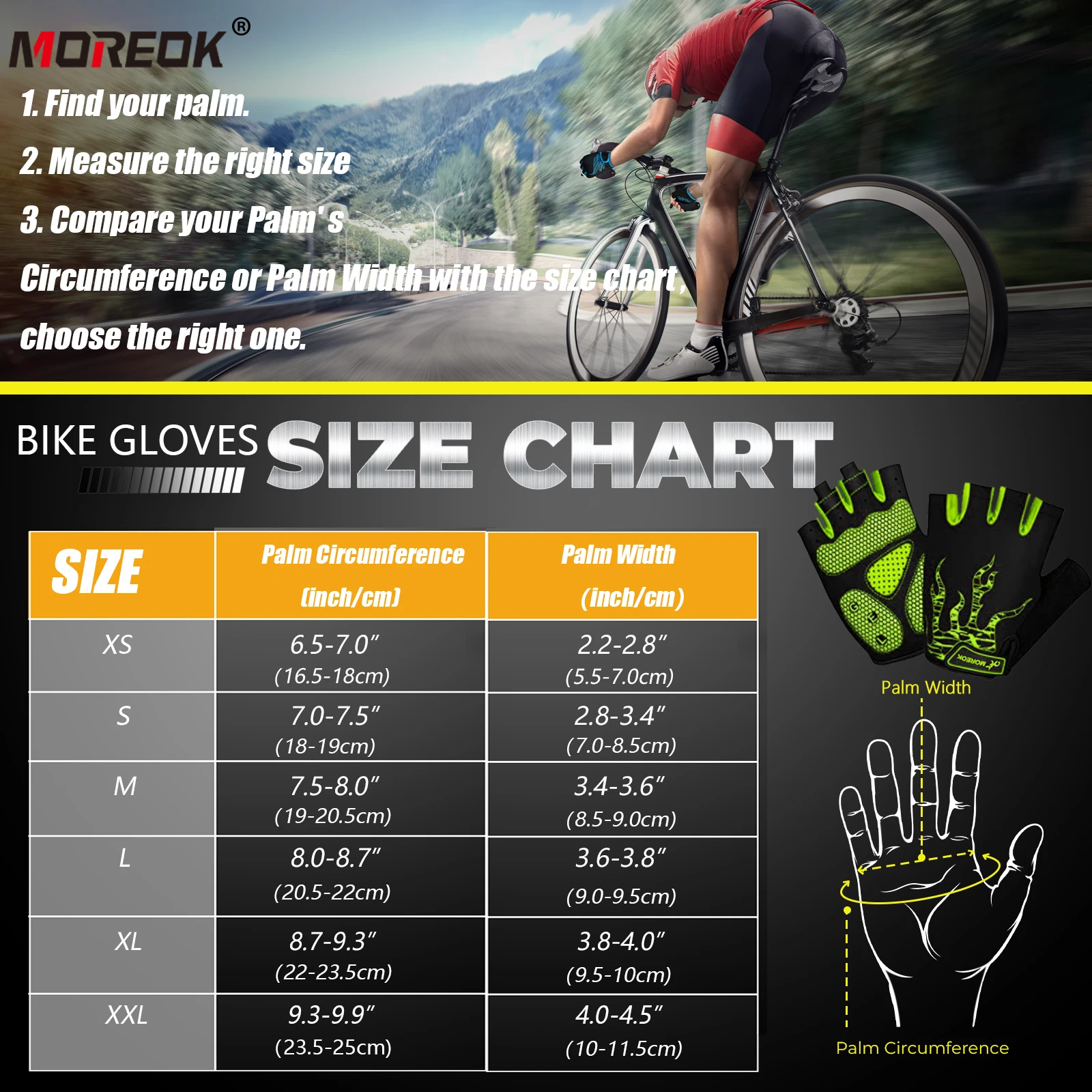 MOREOK Bike Gloves 5MM Gel Mountain Bike Gloves Breathable Bicycle Gloves Lycra Half finger Road Biking Cycling Gloves Men Women 6