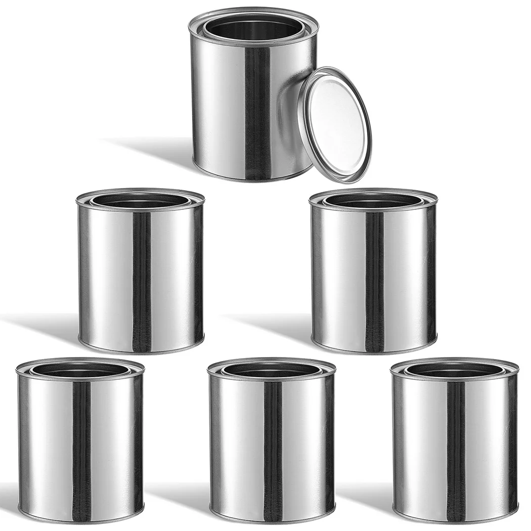 Metal Paint Cans 6Pcs Empty Unlined With Lids 1/2 Pint Metal Pails For Crafts DIY Projects Storage Containers