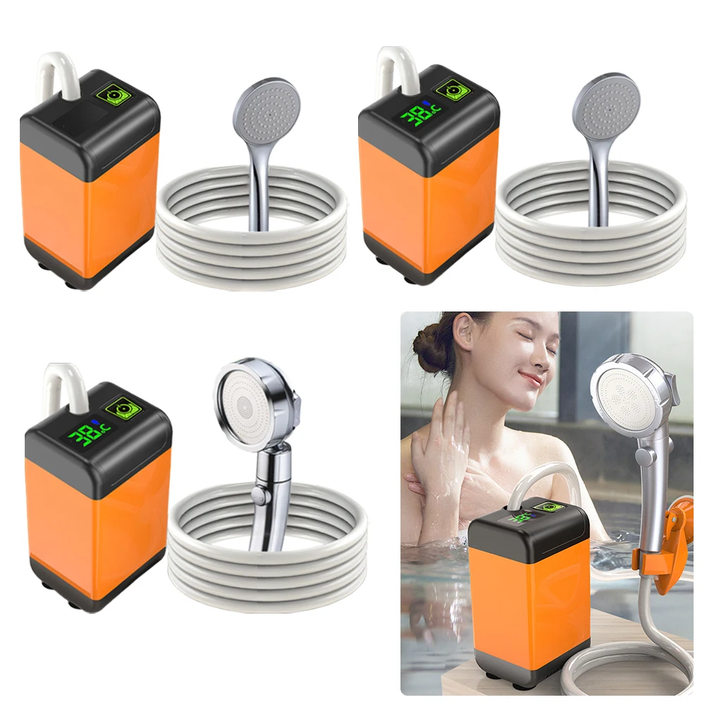 Portable Camping Shower Rechargeable Camp Shower Temperature Display Camp Pump IPX7 Waterproof for Travel Beach