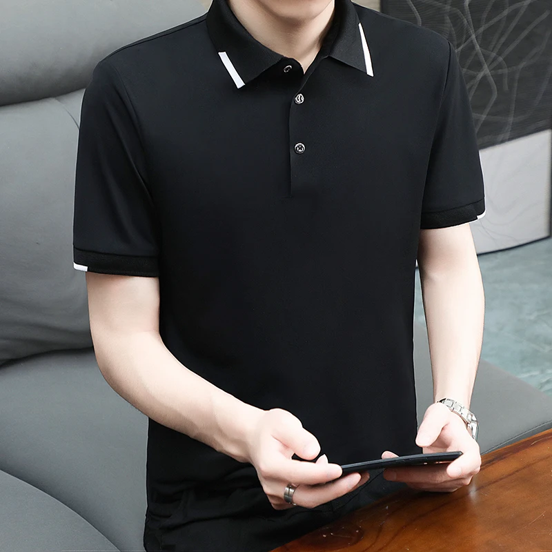 

New Fashion Brand Polo Shirt Men's Summer Mandarin Collar Slim Fit Solid Color Button Breathable Polos 2023 Casual Men Clothing