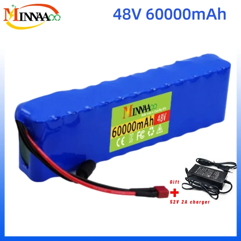 

High Capacity 13S2P 48v 60Ah 18650 Li-ion Battery for Bafang Electric Bike Retrofit Kit 1000w 54.6V 2A Charger + XT60 Plug