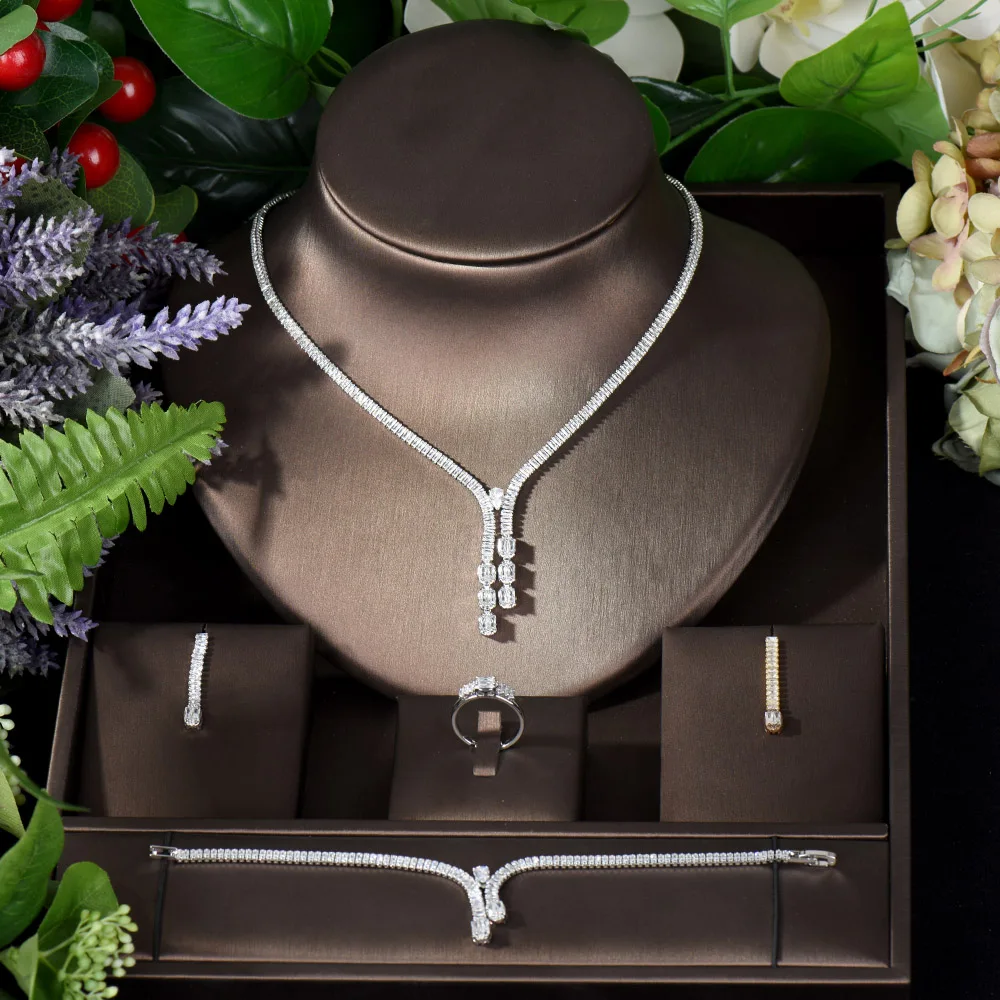 

Fashion Temperament Luxury Ladies Wedding Engagement Necklace Earring Set Water Drop CZ Jewelry Set for Women Bridal Gift N-1148