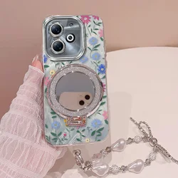 Charming Flower Phone Case Set with Lanyard and Stand - 3 - Piece Bundle for Infinix Smart 5 (Silver)