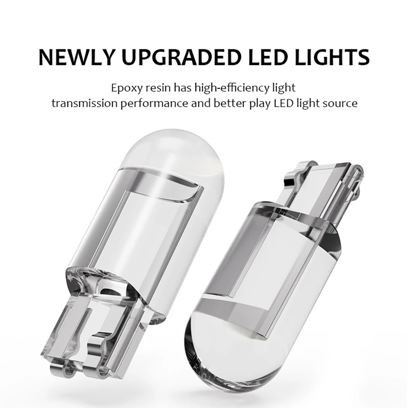 

2PCS W5W 194 T10 Glass Housing Cob Car Led Light Bulb White Blue Red Wedge License Plate Lamp Dome Light Universal