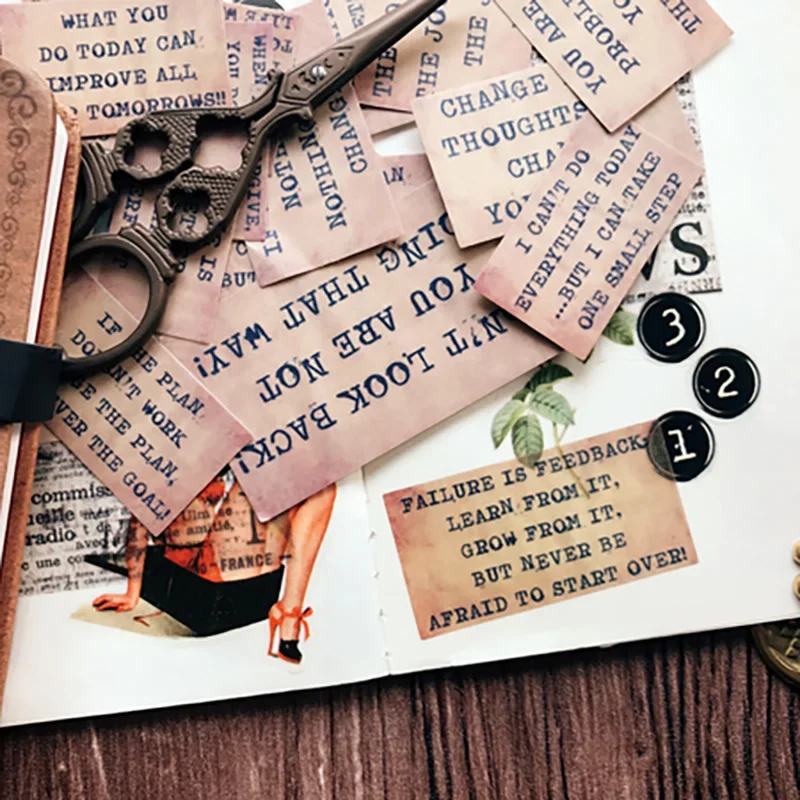 17Pcs Tim Holtz Style Inspirational Phrase Stickers Vintage Junk Journal Ephemera Aesthetic Stickers Album Scrapbooking Material decorative stickers self adhesive stickers stationery stickers paper stickers adhesive stickers decorative labels stickers diy scrapbooking accessories