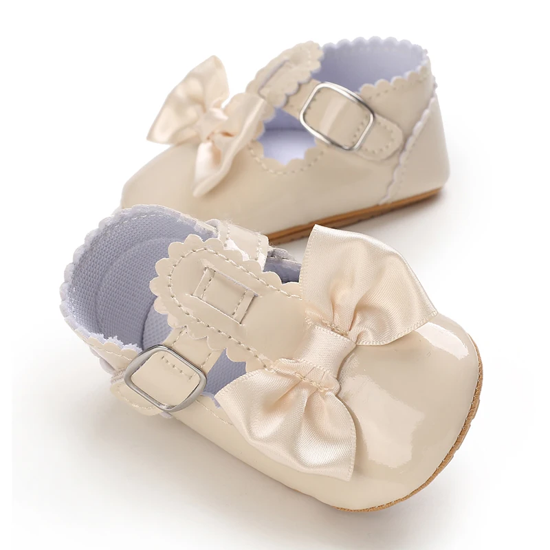New Beige Baptist shoes Spring Baby Shoes PU Leather Newborn Girls Shoes First Walkers Princess Bowknot Baby Prewalker 4