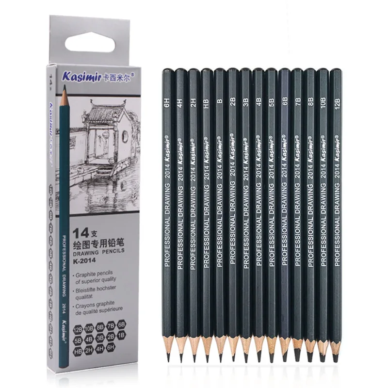 14pcs Wooden Pencils Professional 12B10B 8B 7B 6B 5B 4B 3B 2B Graphite Sketch Drawing Pencils Art Stationery Office Supplies