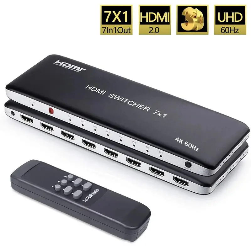 7X1 Hdmi Switch 3X1 Hdmi 2.0 Switcher Convertitore Video 3 / 7 In 1 Out 4K 60Hz Per Mi Box3 Ps3 Ps4 Xbox Pc To Tv Monitor Proiettore