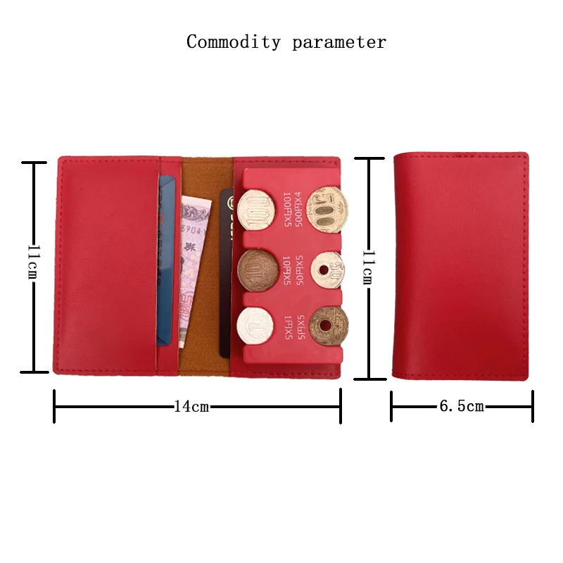 Portable Thin Zipper Coin Bag In Back Soft Leather Card Slim Purse Coin Clip Detachable 2-In-1 Storage Bag