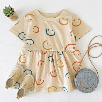 Vestito per Bambina alla Moda, Manica Corta, Estivo, con Stampa Cartoon, Abbigliamento per Bambine