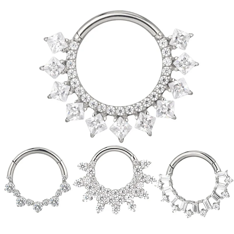 

ASTM F-136 Titanium EAR Nose Ring PIERC CZ Surround Segment Ring Hoop Face Hinged Clicker Labret Ear wheel Cartilage Piercing