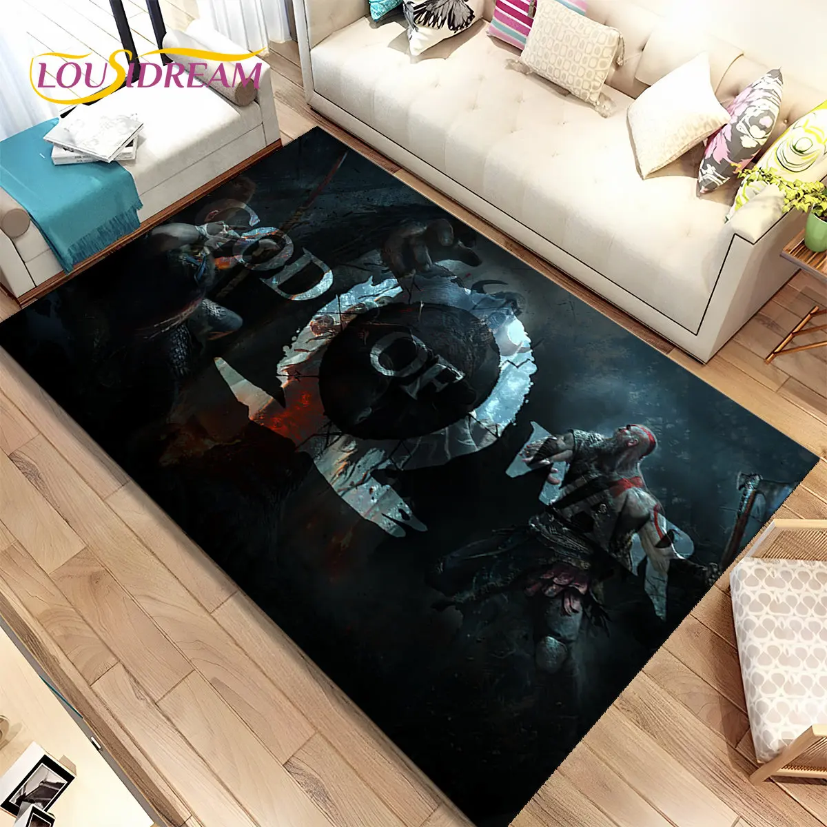 

God of War Game Gamers Kratos Area Rug,Carpet Rug for Living Room Bedroom Sofa Doormat Decoration, Kids Play Non-slip Floor Mat