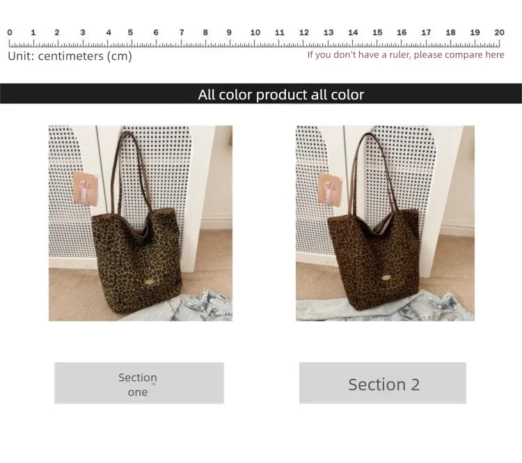 Doppelseitige Canvas-Tragetasche mit Leopardenmuster, große Kapazität, Damen-Umhängetasche im College-Stil, lässige Handtasche im City-Stil, Pendler-Tasche – Detail 3