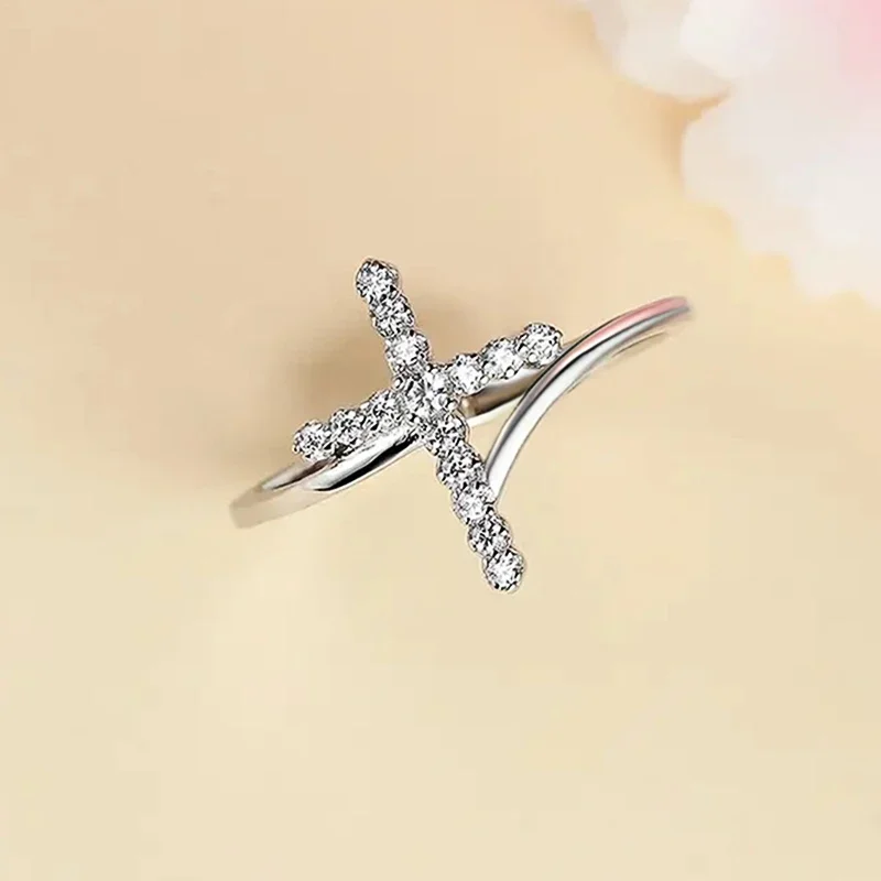 Wedding Rings Womens Ring Jewelry Rings Ring Jewelry Cross Rings Huitan Glossy Cross Designed Rings with Shiny Cubic Zirconia Novel Fashion Wedding Party Jewelry Versatile Accessories for Women