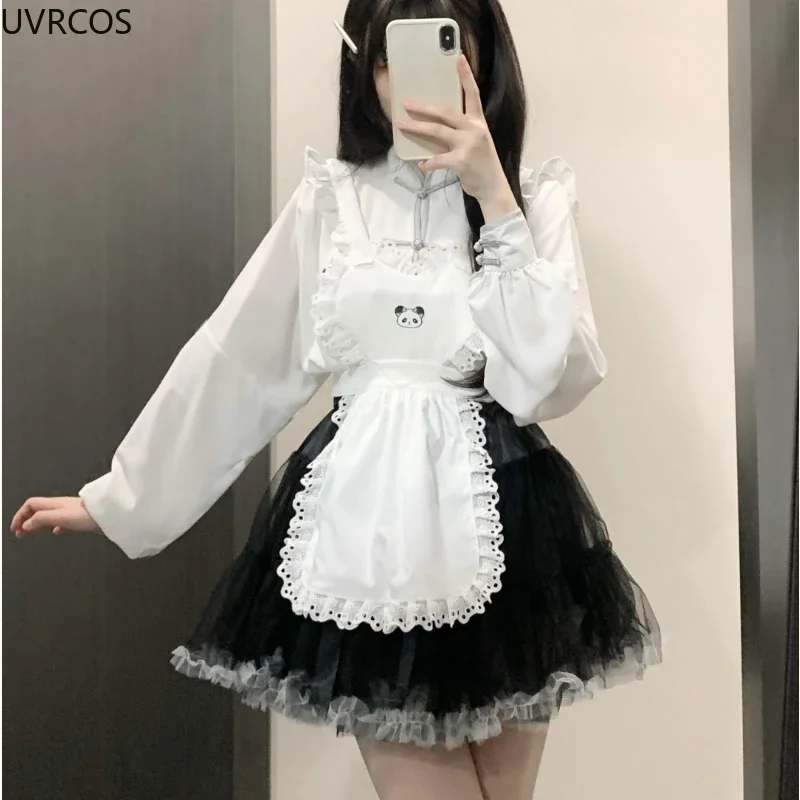 Abito 2 Pezzi Kawaii Coniglio – Maglia + Gonna, Cotone, Bianco E Nero