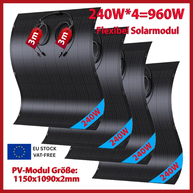 Kit de panneaux solaires flexibles 240W, 2 pièces 480W / 4 pièces 960W Mono 21V IP67 pour camping-car, bateau, balcon, camping, hors réseau 1
