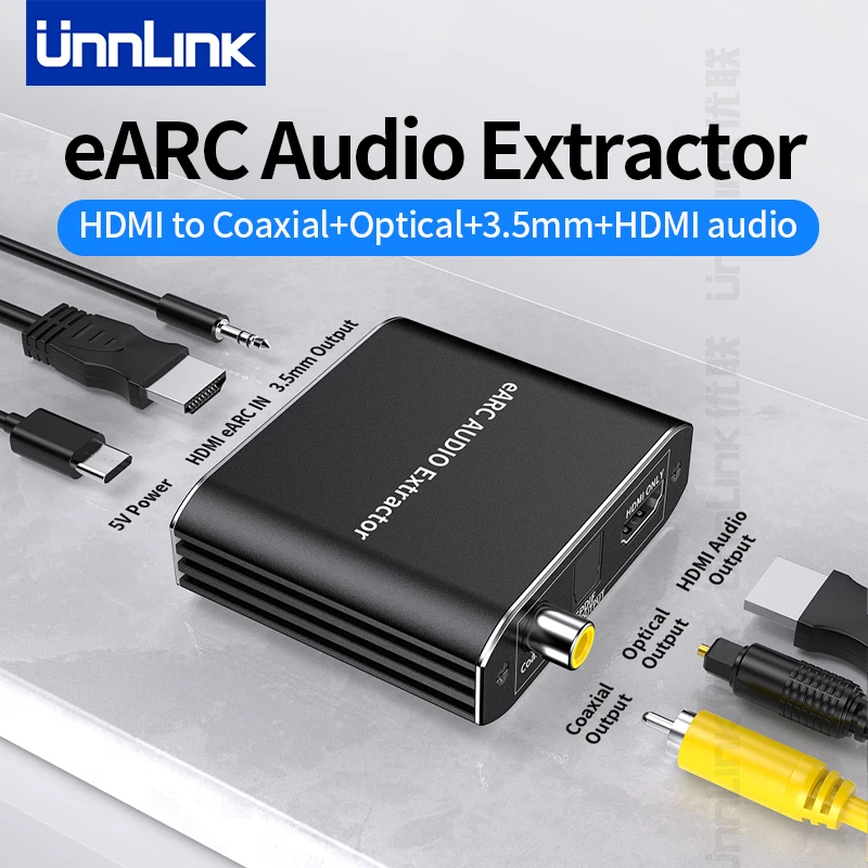 Unnlink HDMI аудио экстрактор HiFi 7,1 5,1 eARC ARC преобразователь HDMI в SPDIF оптический коаксиальный 3,5 мм HDMI аудио сплиттер для ТВ