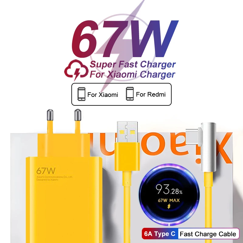 Зарядное устройство для For Xiaomi Mi 14/13/12/11 Pro, ультра USB Type-C кабель для быстрой зарядки, 67 Вт, локоть, для Redmi Note 13/12/11 Pro