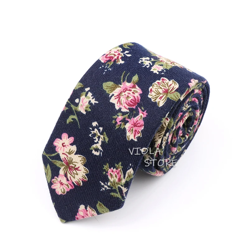 Neck Tie Vintage Floral Striped Cartoon 100% Cotton Tie 6cm Skinny Men Fashion Green Navy Black Wedding Party Suit Cravat Gift Accessory