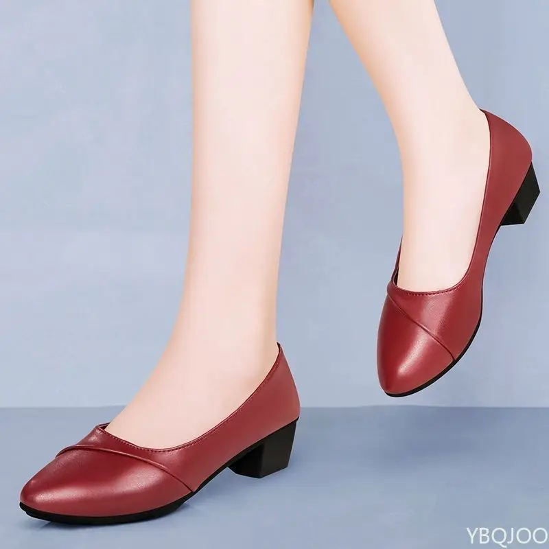 Frühling und Sommer Weichsohlige Bequeme Rutschfeste Modische Damen High Heels Neue Mittelhohe Absätze Mutter Beruf Damenschuhe 2025 – Detail 8