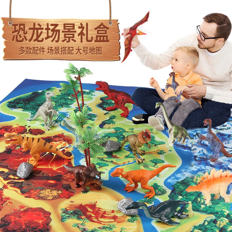 

Children's simulation dinosaur toy set Jurassic Tyrannosaurus Rex, double ridged dragon, fast Raptor gift box set animal model