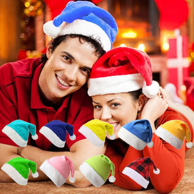 9 Colors Adults Kids Christmas Plush Hat Home Decoration Role-play Santa Claus Accessories Festival Party Headgear for Men Women