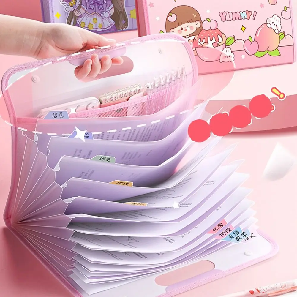 14 Pockets A4 File Folder Cartoon Horizontal Waterproof Test Paper Storage Folder PP Large Capacity Document Bag
