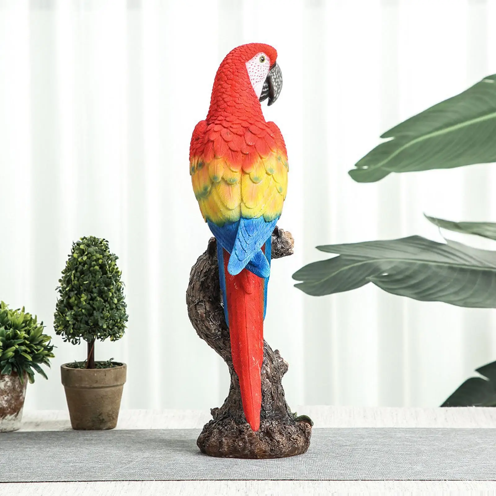 Bird Animal Figurine Garden Perching on Branch Decorative Modern Resin Parrot Statue for Pond Party Office Cabinet Bookshelf