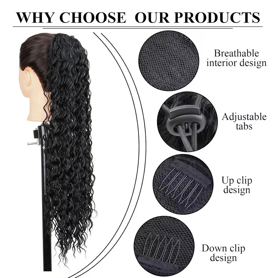 22Inch Synthetic Corn Curly Drawstring Ponytail Clip in Ponytail Extension High Temperature Drawstring  Hairpiece for Women