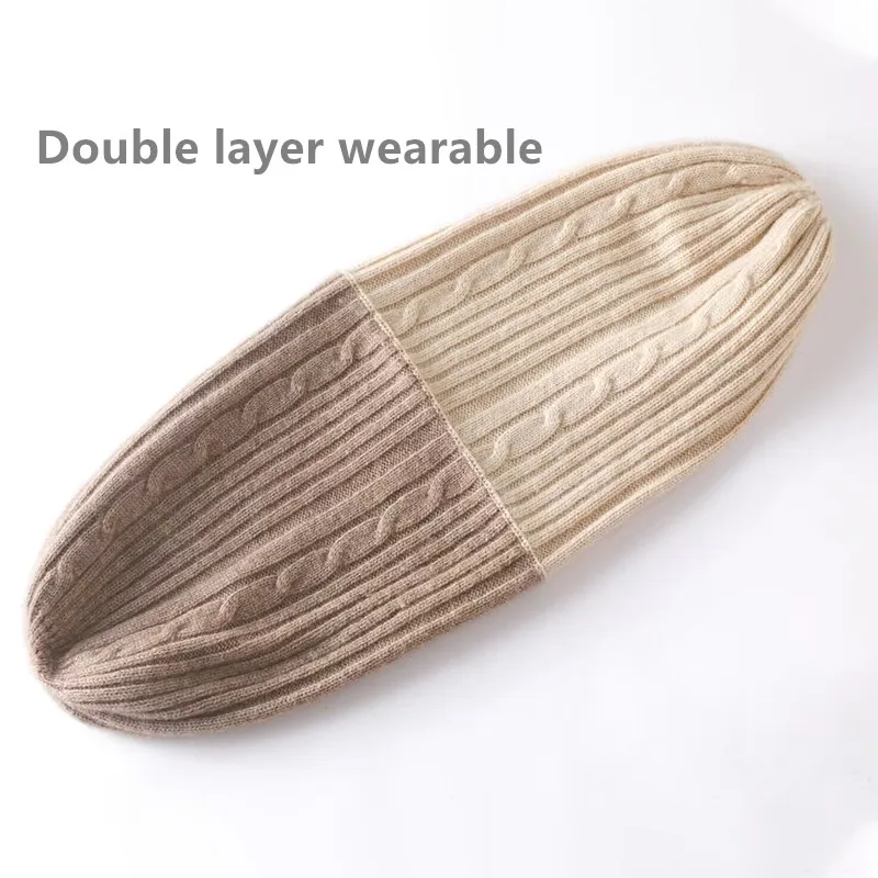 Sparsil 100% Pure Cashmere Beanies for Women Winter Double-sided Wearable Bonnet Warm Thick 2 Layer Twisted Beanie y2k Skullies 2