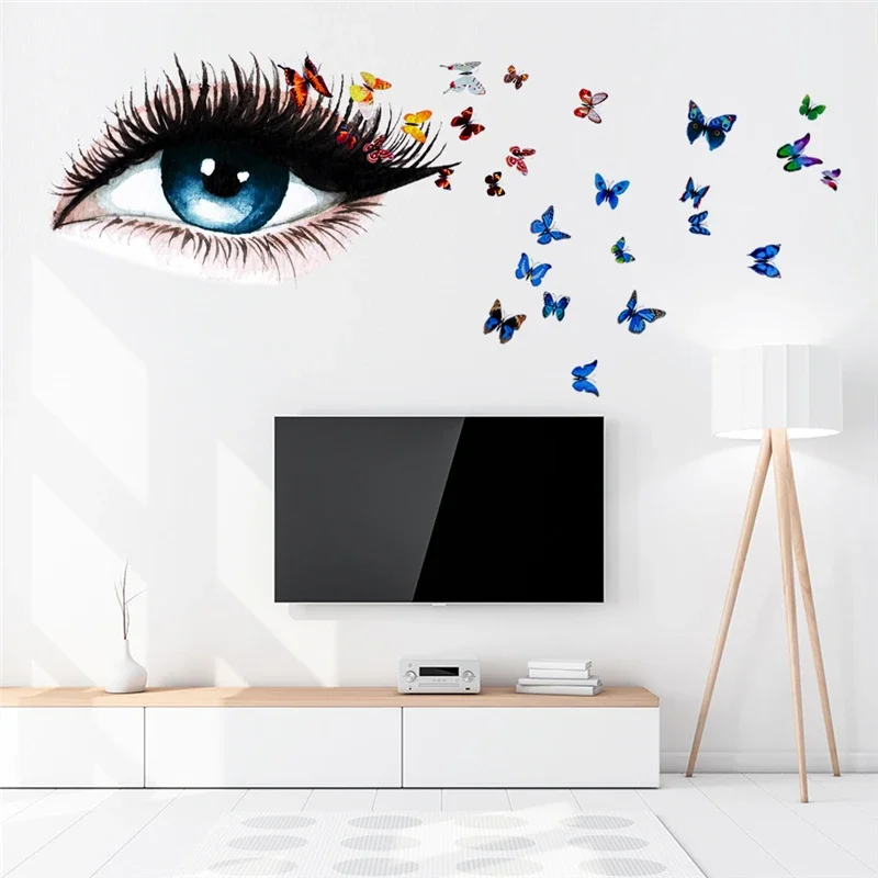 Colored butterfly eyes eyelashes umbrellas creative wall stickers, living room, bedroom decoration painting 57x40cm