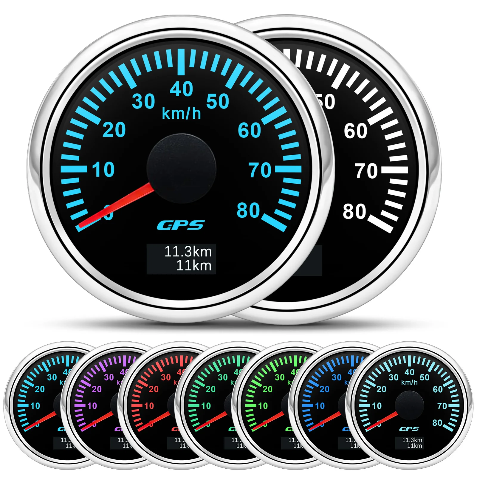 30/60/80/120/200 km/h GPS-Tachometer mit GPS-Antenne für 12 V 24 V Auto Boot Marine wasserdichter Geschwindigkeitsmesser Kilometerzähler 7 Farben LED – Detail 1