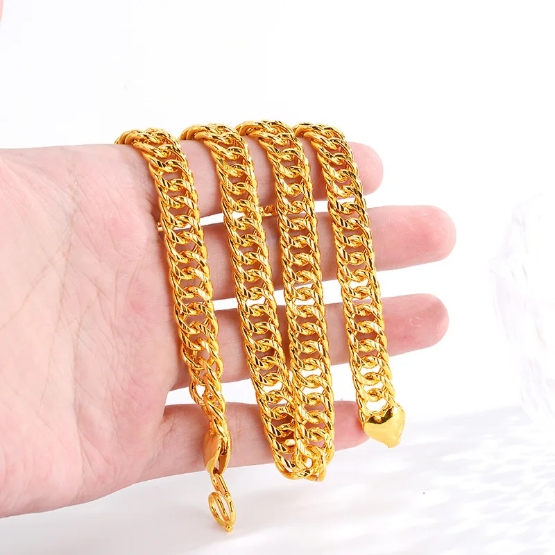 New boutique AU999 gold necklace jewelry men's fashion real gold boss 24K atmospheric men's nude necklace