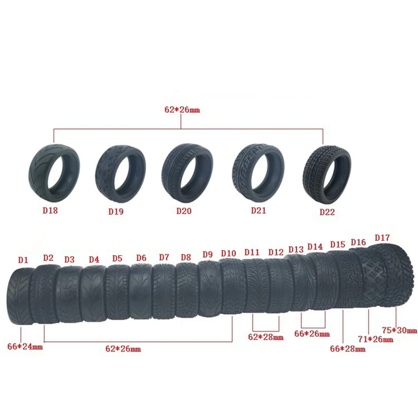 Pneus RC M Châssis 65mm Lot de 4 - Caoutchouc Haute Adhérence