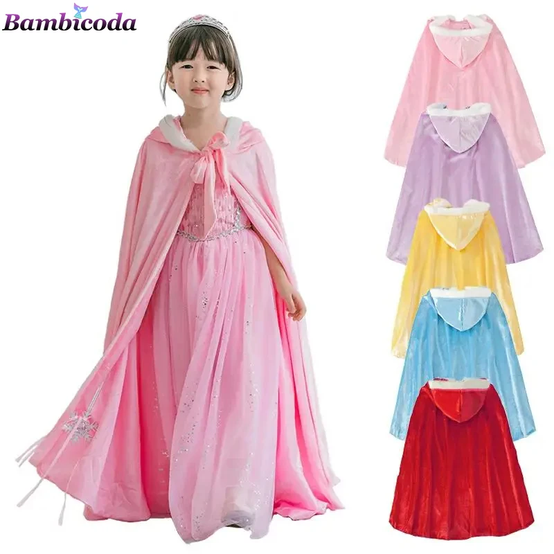 

Winter Girls Velvet Princess Long Cloak Fancy Party Outfits Kids Cosplay Halloween Supplies Hooded Cape
