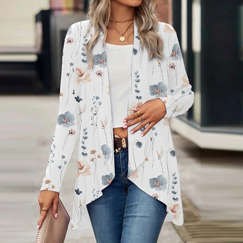 Vintage Print Jackets For Women Autumn Floral Print Cardigan Women Long Sleeve Loose Outerwear Coat 2023