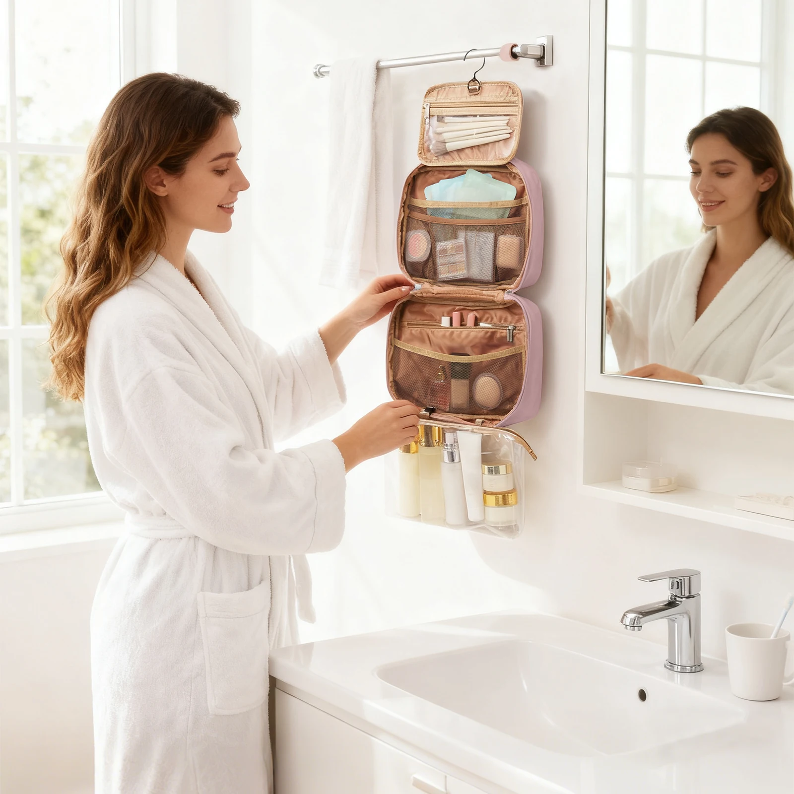 Portable Cosmetic Storage Bag，Makeup Bag Cosmetics Storage Kit Large Capacity Travel Toiletry Bag Makeup Bag Ins Advanced Sense